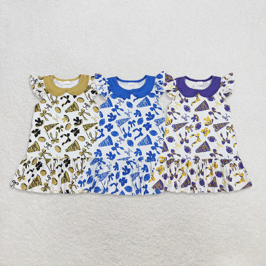 Sibling Baby Girls Go Team Bows Footballs Knee Length Dresses  D 926