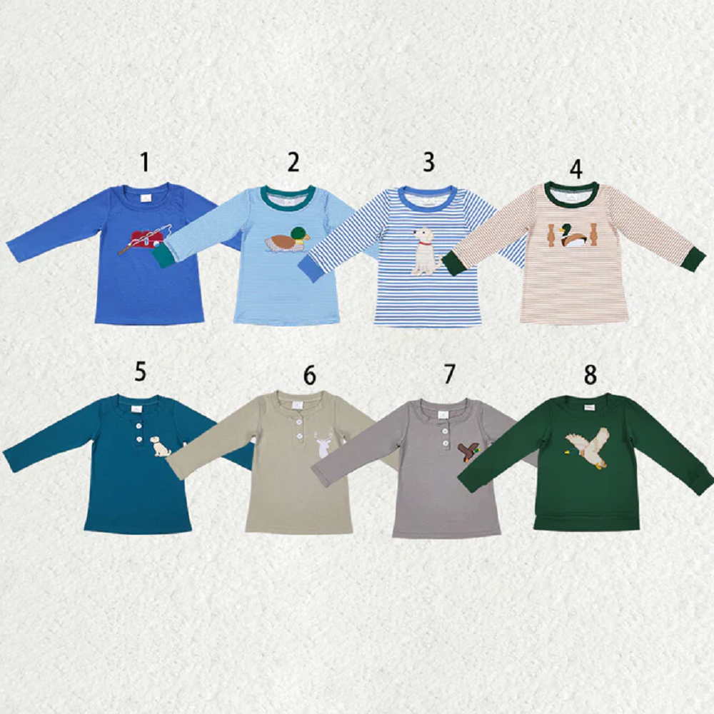 Match Baby Boys Girls Embroidery Ducks Dogs Fishing Western Tee Shirts Top D 926
