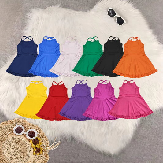 1-6 color Match colorful baby girl clothes Solid red sportswear skirt swimsuit RTS D 927