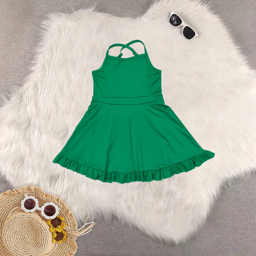 1-6 color Match colorful baby girl clothes Solid red sportswear skirt swimsuit RTS D 927