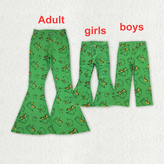 Family Sibling Christmas Green Frog Face Denim Bell Pants D 927