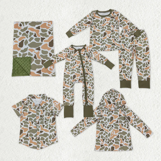 Sibling Baby Boys Green Orange Camo Western Pajamas Button Shirts Hoodies Top D 929