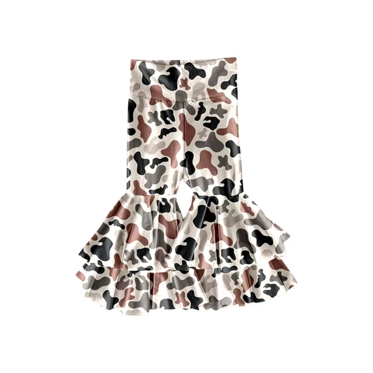 presale P0893 Baby Girls Brown Black Camo Yoga Bell Bottom Pants D 929