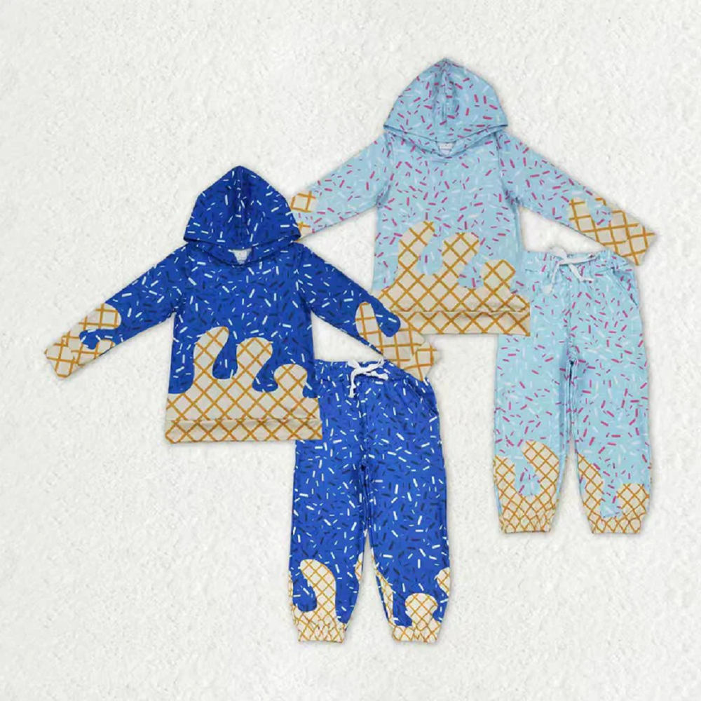 Sibling Baby Boys Blue Sprinkles Drip Hoodies Yoga Jogger Pants Team Clothes Sets   D 1016