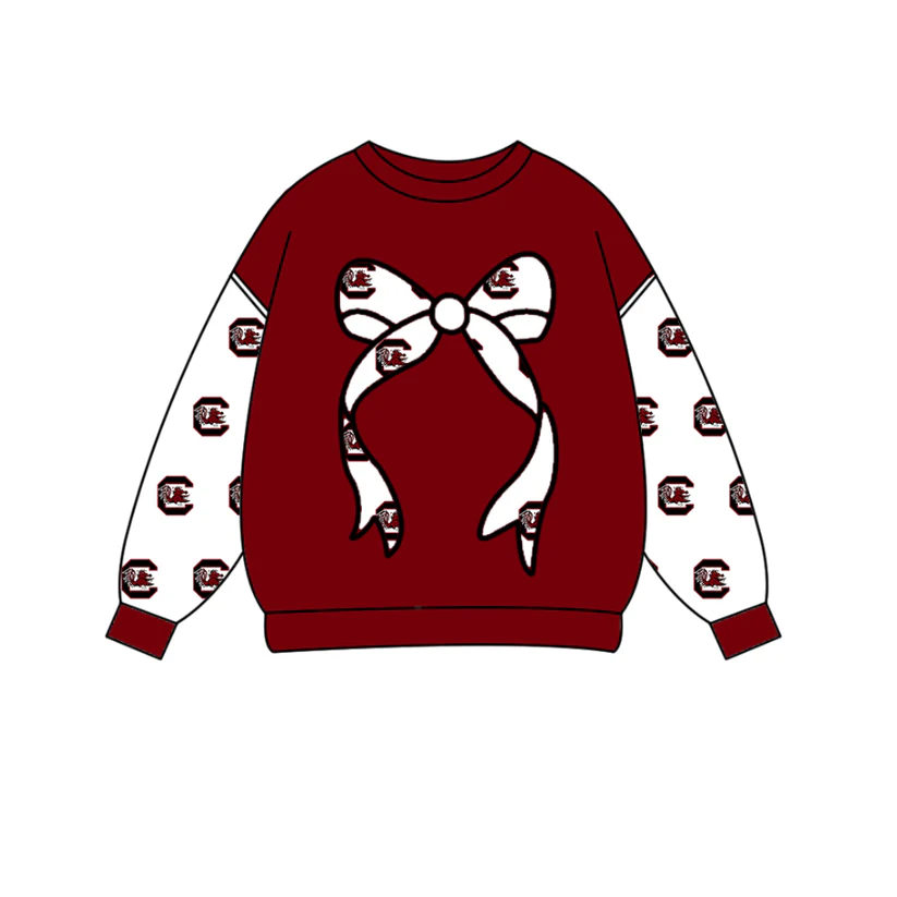 Custom moq 5 mix size milk silk summer team baby boys clothes brick red bow long sleeve top   D 1018