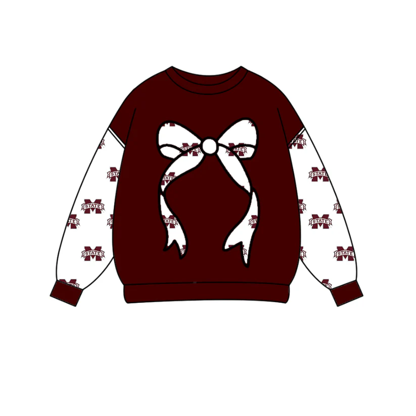 Custom moq 5 mix size milk silk summer team baby boys clothes dark red bow long sleeve top   D 1018