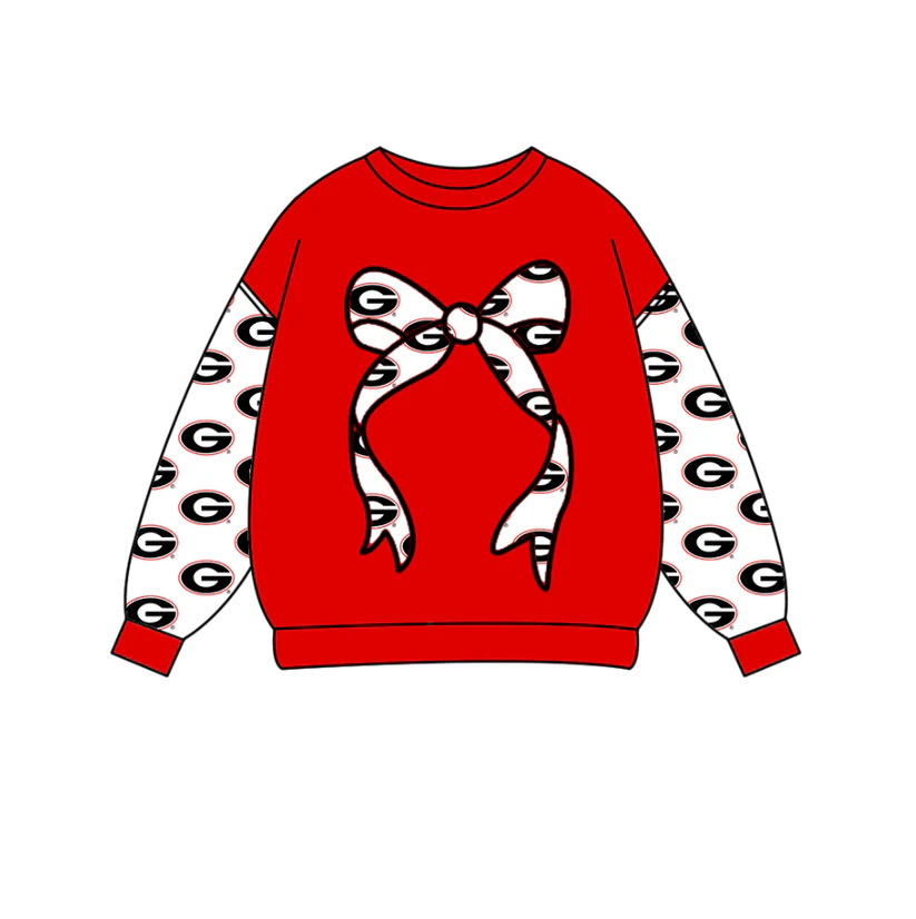 Custom moq 5 mix size milk silk summer team baby boys clothes red bow long sleeve top   D 1018