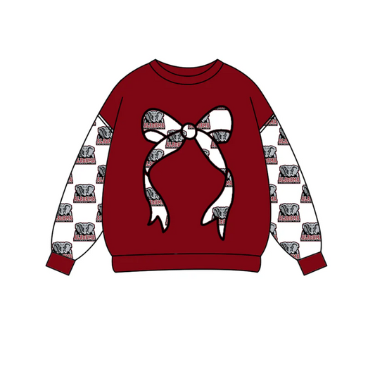 Custom moq 5 mix size milk silk summer team baby boys clothes brick red bow long sleeve top D 1018