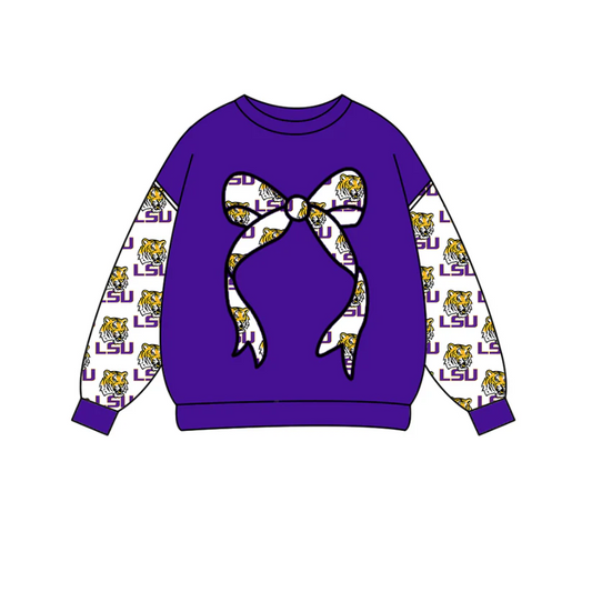 Custom moq 5 mix size milk silk summer team baby boys clothes purple bow long sleeve top D 1018