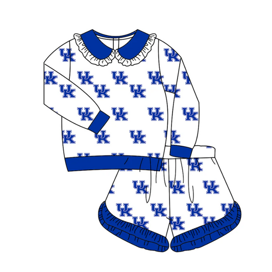 Custom moq 5 each style eta 6-8weeks baby girl clothes team blue long sleeve shorts sets MOQ5 D 1018