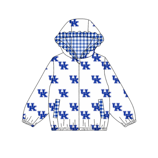 Custom moq 5 mix size milk silk summer team baby girls clothes blue hooded long sleeve top D 1018