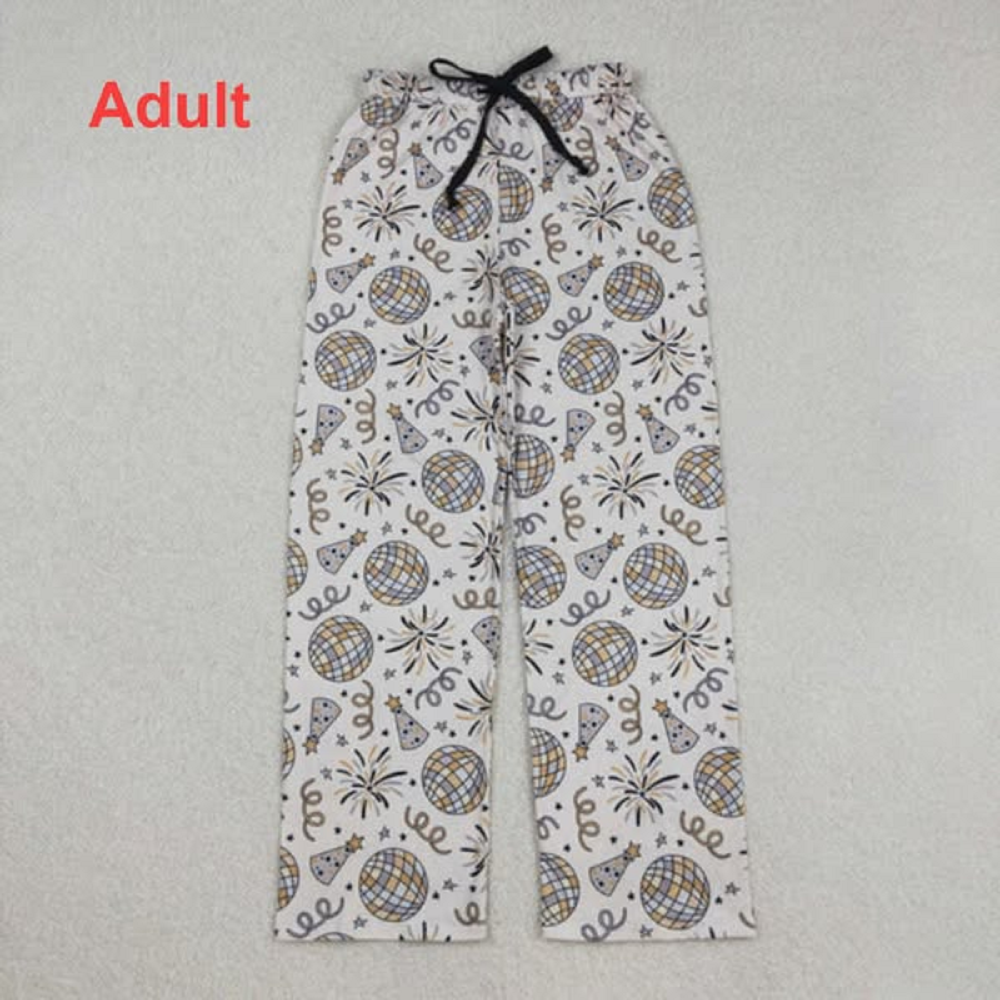 Mama and Me Fireworks Stars Button Ruffle Pants Happy New Year Pajamas Sets Pants With Belt D 1022