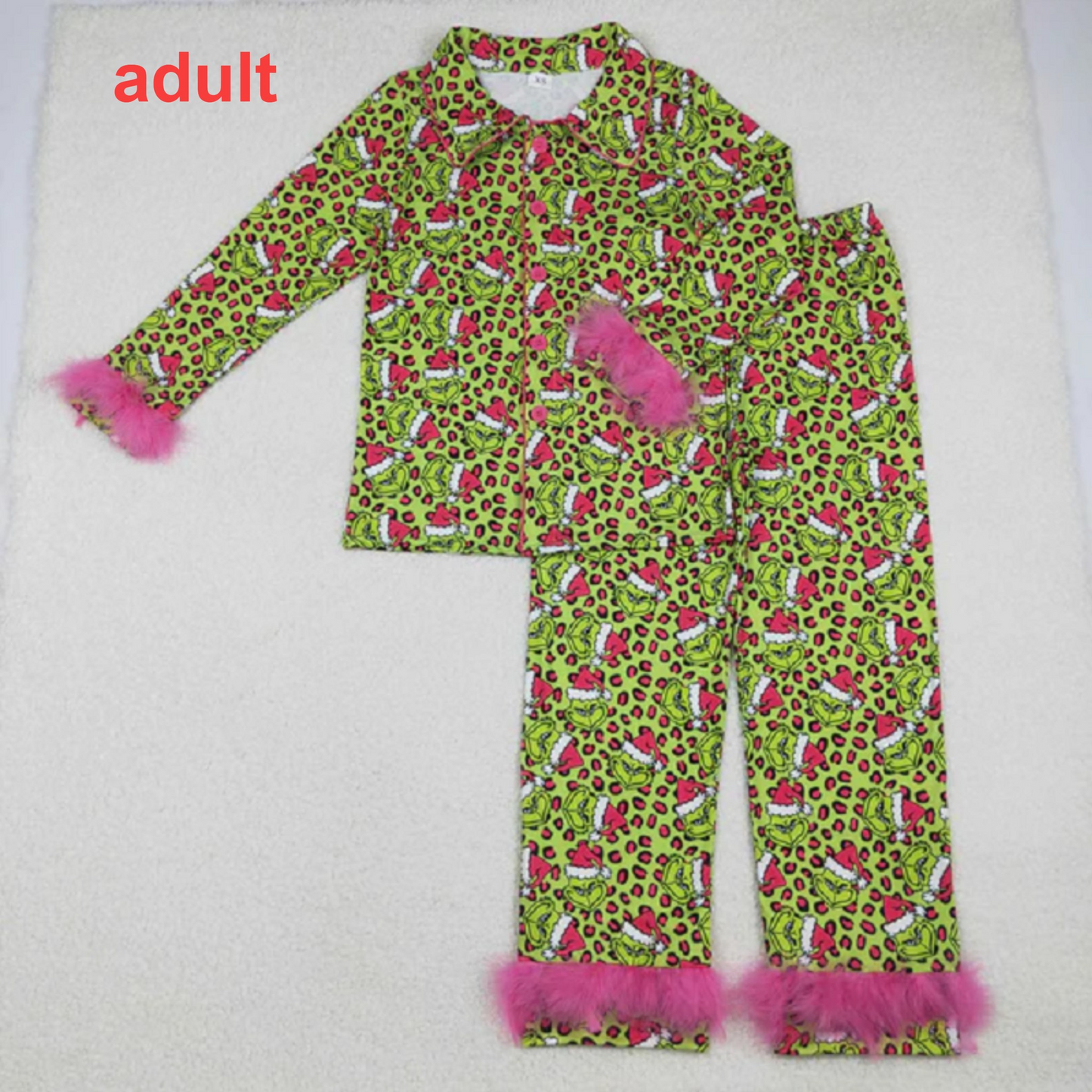 Mama and Me Leopard Grin Button Fur Sleeve Pajamas Sets Ruffle Dresses Zipper Rompers D 1022