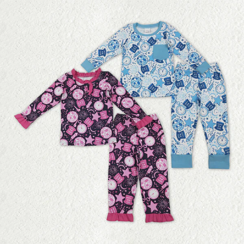 Sibling Baby Boys Girls Happy New Year Pant Pajamas Sets  D 1022