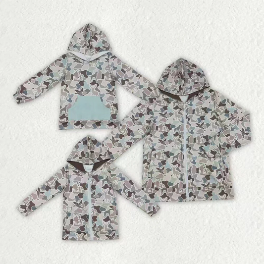 Sibling Adult Men Baby Boys Ducks Deer Dogs Camo Pockets Zipper Hunting Hoodie Jackets Top D 1110