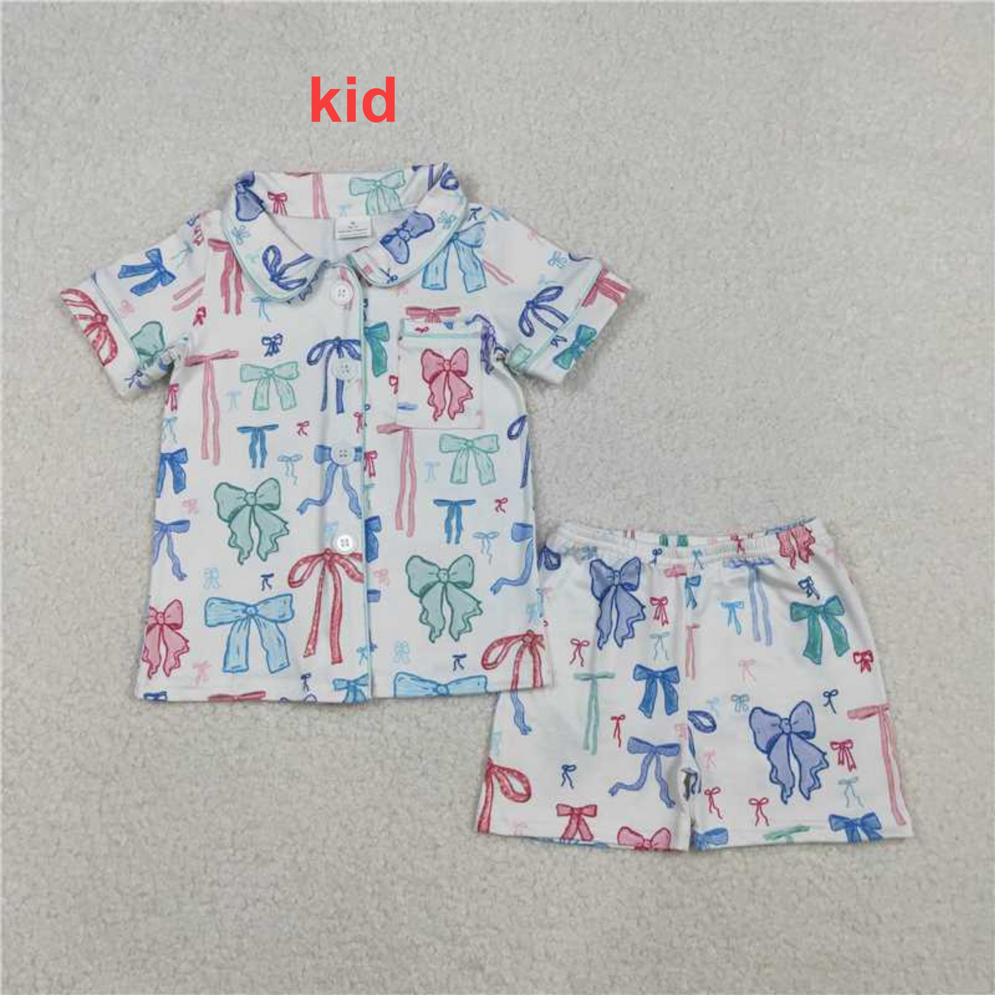 Mama and Me Colorful Bows Pocket Button Top Shorts Pajamas Sets  D 1110