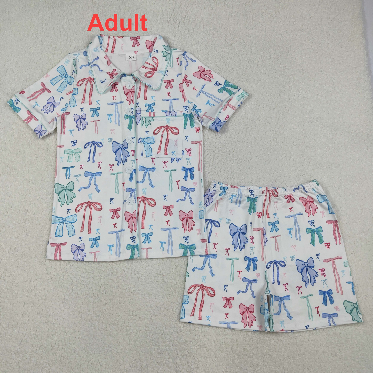 Mama and Me Colorful Bows Pocket Button Top Shorts Pajamas Sets  D 1110