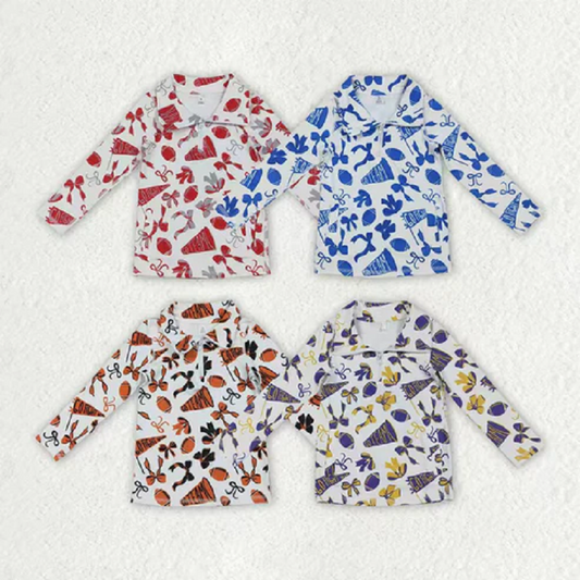 Sibling Baby Girls Bows Footballs Go Team Yoga Active Zipper Pullovers Top  D 1122