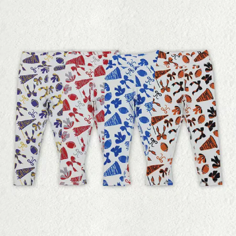 Sibling Baby Girls Bows Footballs Go Team Yoga Active Legging Pants Bottoms