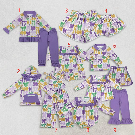 Sibling Baby Girls Mardigras Bows Ruffle Pants Clothes Set Jumpsuits Knee Length Dress Rompers  D 1210
