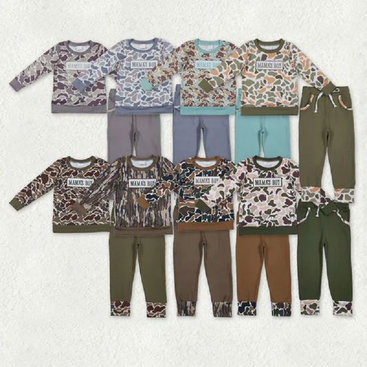 Match Baby Boys Embroidery Mama's Boy Camo Top Pockets Pants Clothes Sets   D 1211