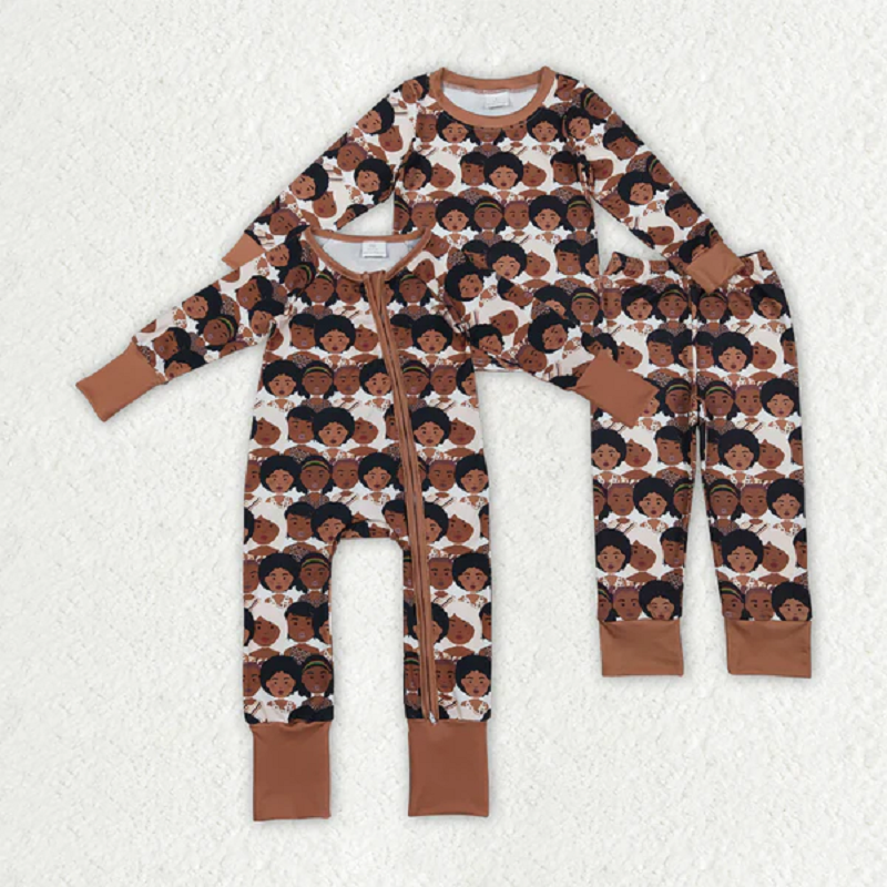 Sibling Baby Girls Black History Pants Pajamas Set Zipper Convertible Rompers  D 1211