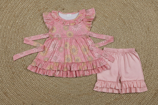 flutter sleeve sunflower shorts set summer toddler girl clothing