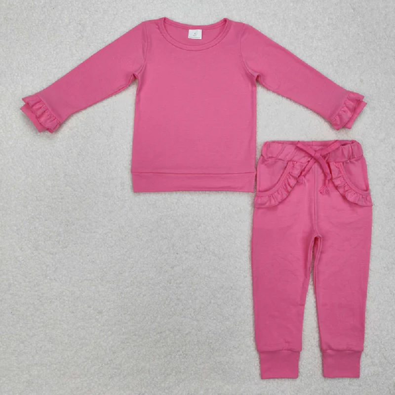 Match Baby Girls Hot Pink Pocket Hooded Top Ruffle Pants Clothes Sets D 6.16
