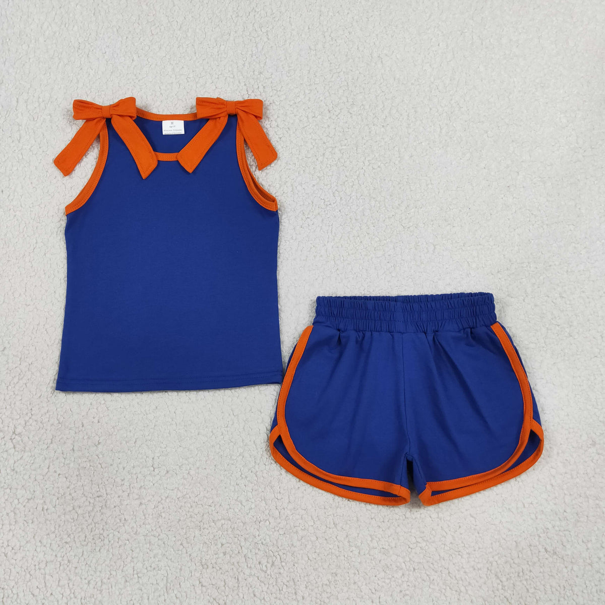 blue orange bow shorts set summer girl clothing