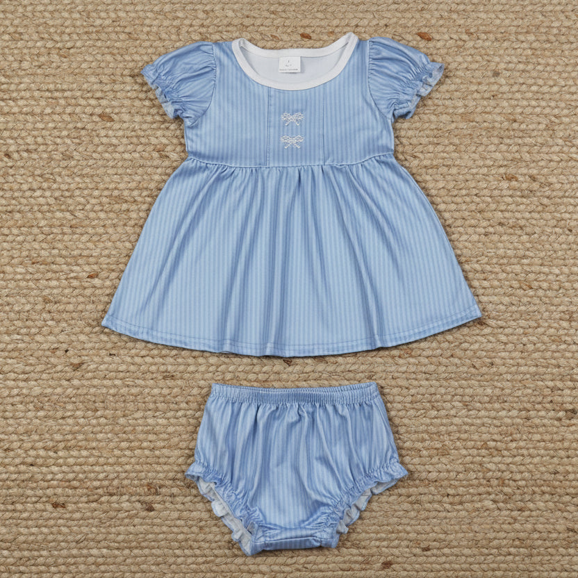 baby girl blue stripes diaper set