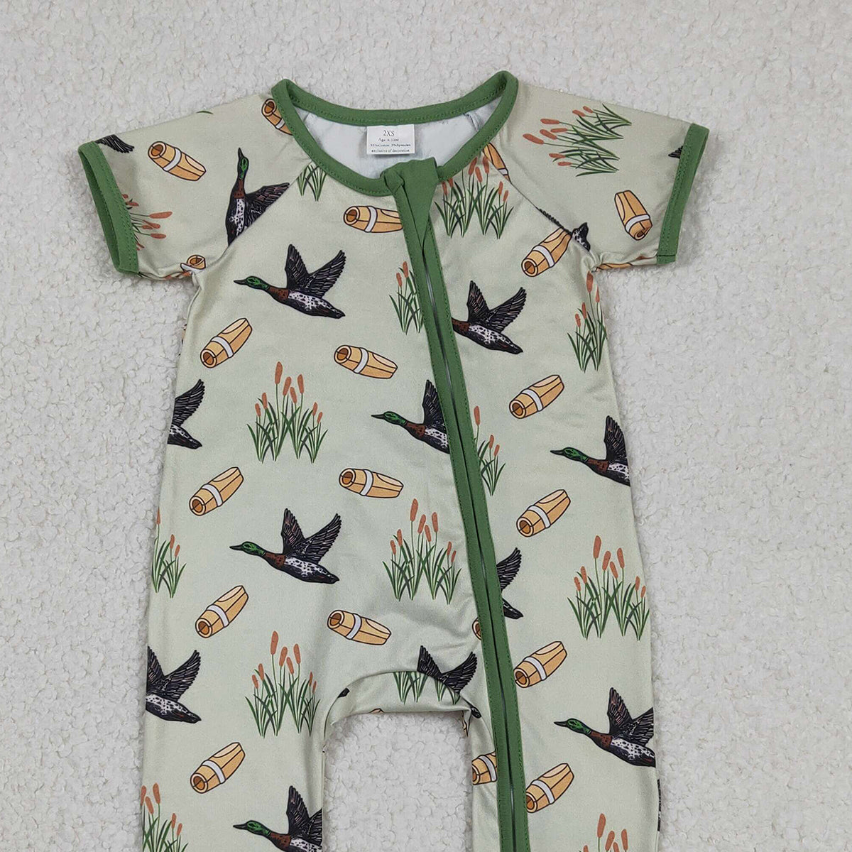 Baby Boys Green Ducks Calls Hunting Rompers with Two-Way Zip Convertible Design for Comfort And Style
