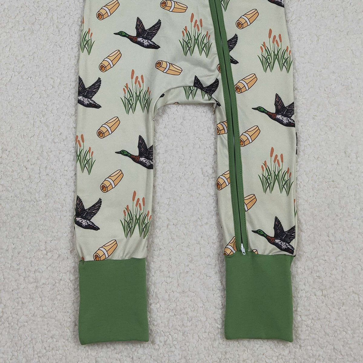 Baby Boys Green Ducks Calls Hunting Rompers with Two-Way Zip Convertible Design for Comfort And Style