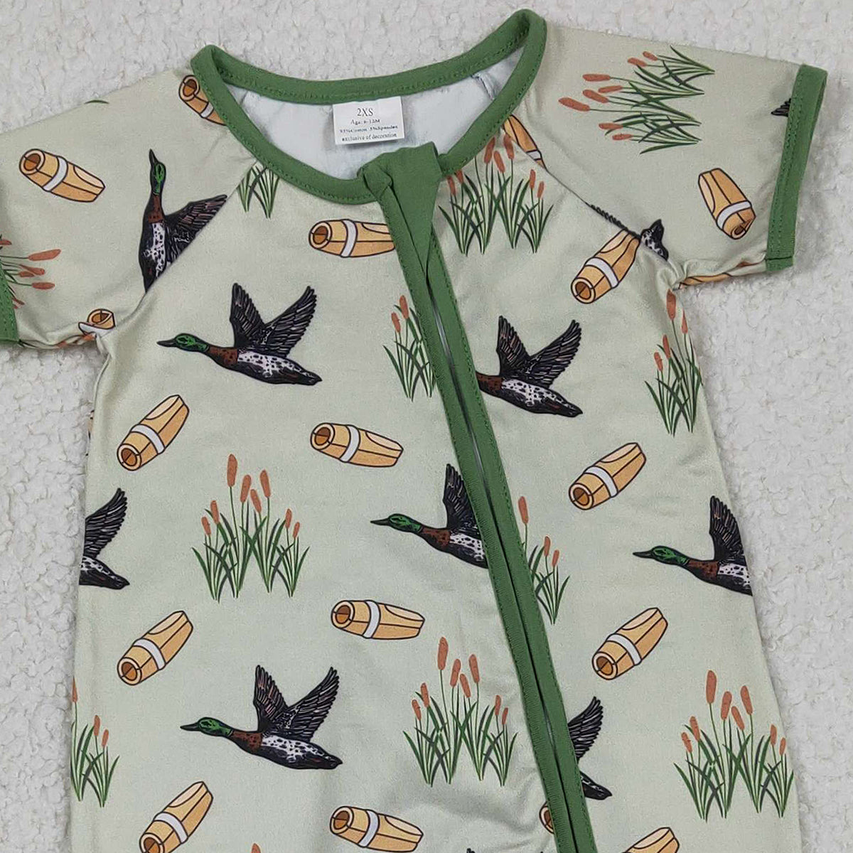 Baby Boys Green Ducks Calls Hunting Rompers with Two-Way Zip Convertible Design for Comfort And Style