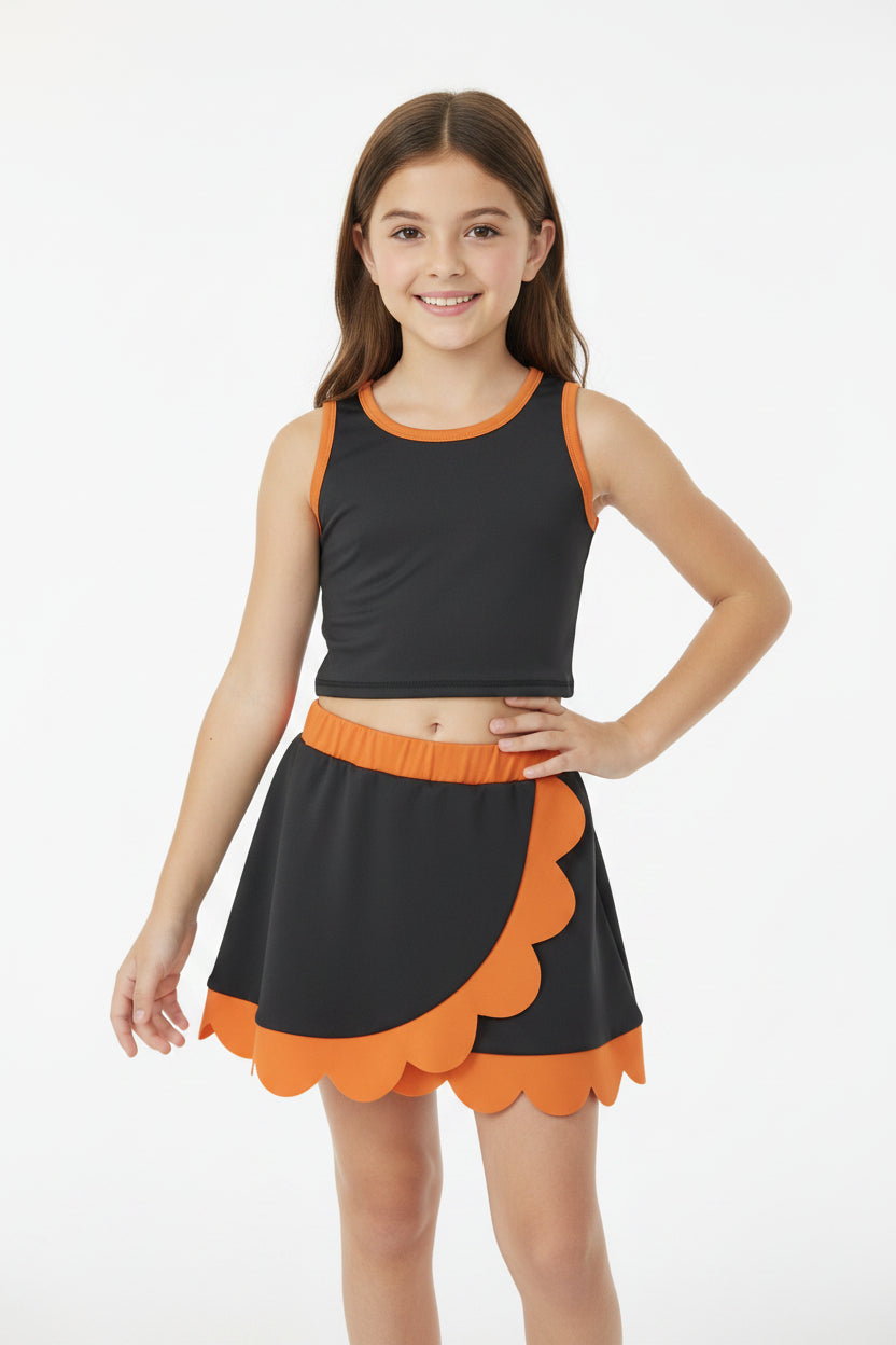 solid black and orange scallop athletic skort outfit girls clothes
