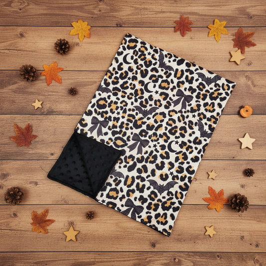 leopard with black bow bat print baby blanket for Halloween