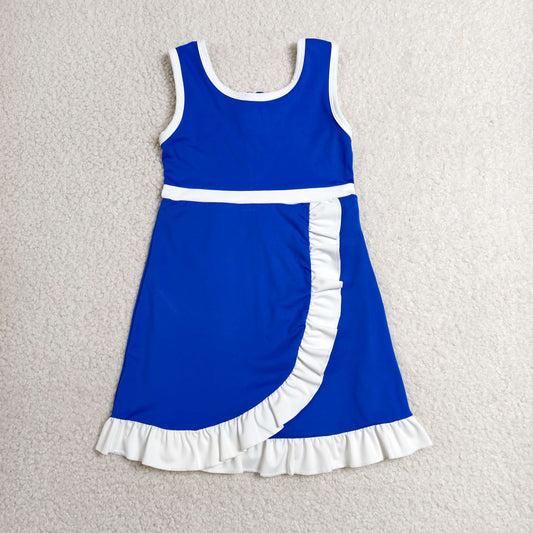 solid royal blue white ruffle athletic dress