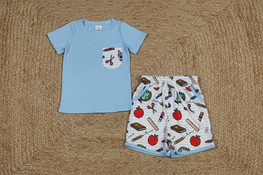 BSSO1921 baby boy back to school shorts set