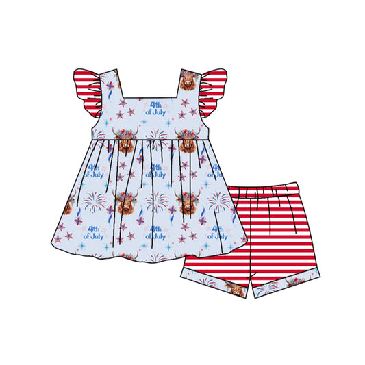 preorder GSSO0964 4th of July Alpine Bull Head Star Fireworks Red and White Striped Flying Sleeve Shorts Suit