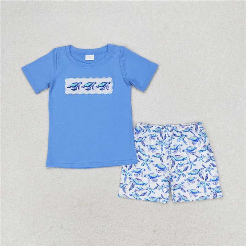 Match Baby Girls Boys Sibling Turtles Top Blue Summer Clothes Sets