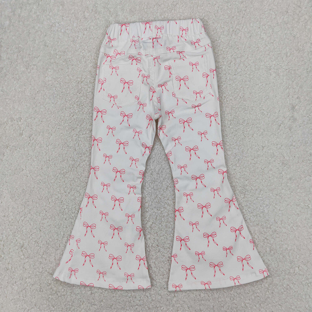 P0732 Baby Girls Bows White Denim Bell Bottom Jeans Girls Pants  D 3.31