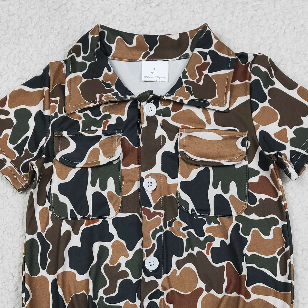 Baby Boys Southern Dark Brown Camouflage Rompers with Button Pockets Boy's Outfit