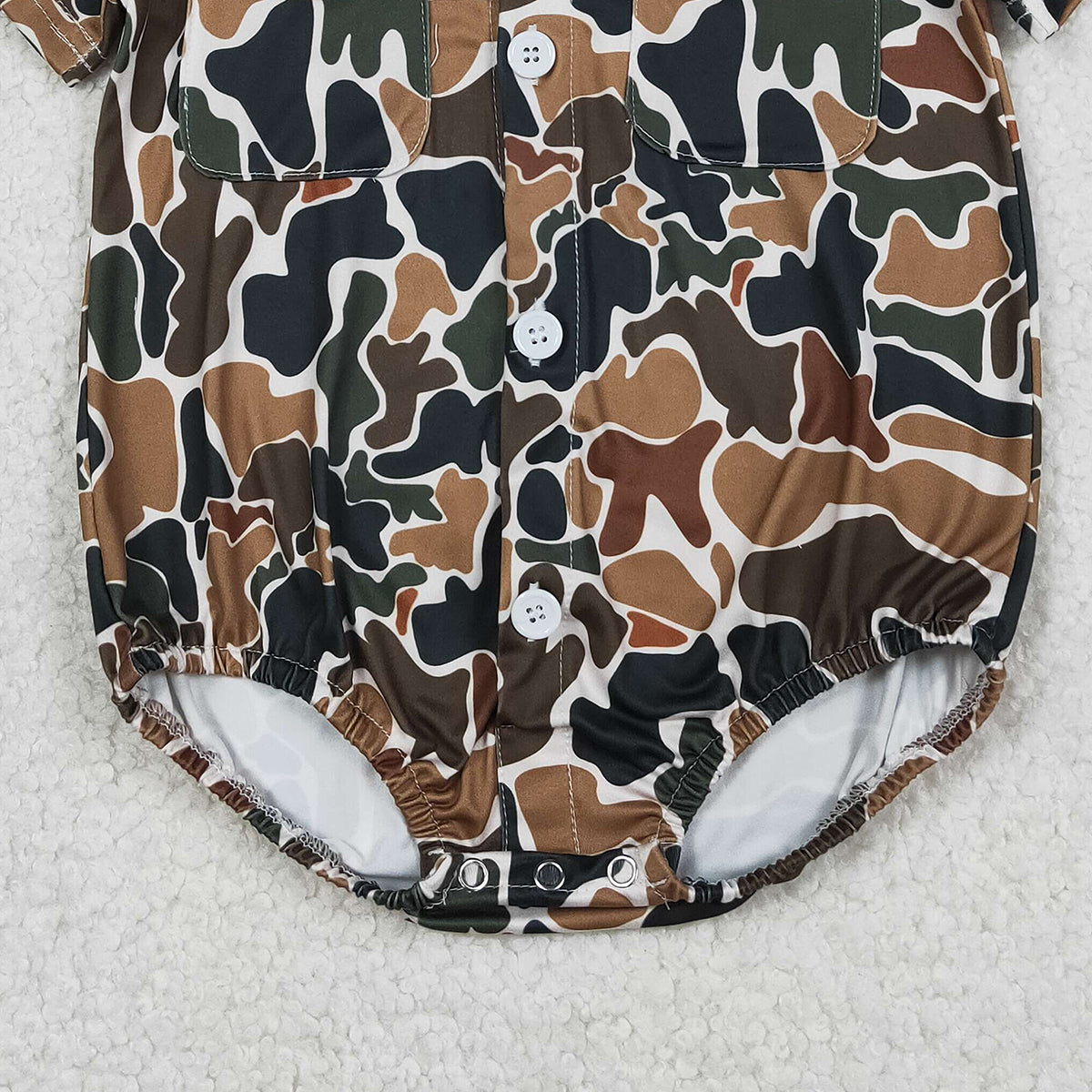 Baby Boys Southern Dark Brown Camouflage Rompers with Button Pockets Boy's Outfit