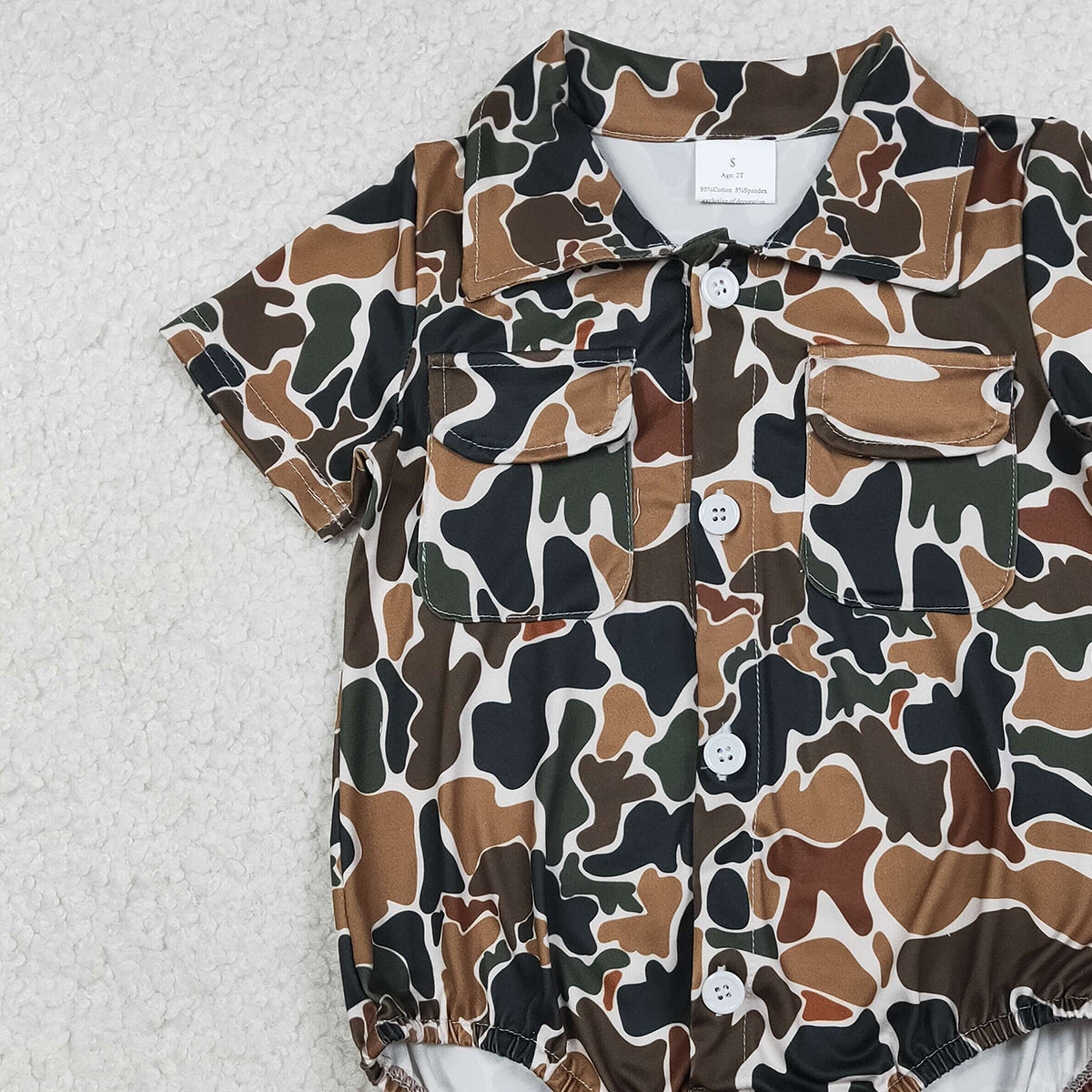 Baby Boys Southern Dark Brown Camouflage Rompers with Button Pockets Boy's Outfit