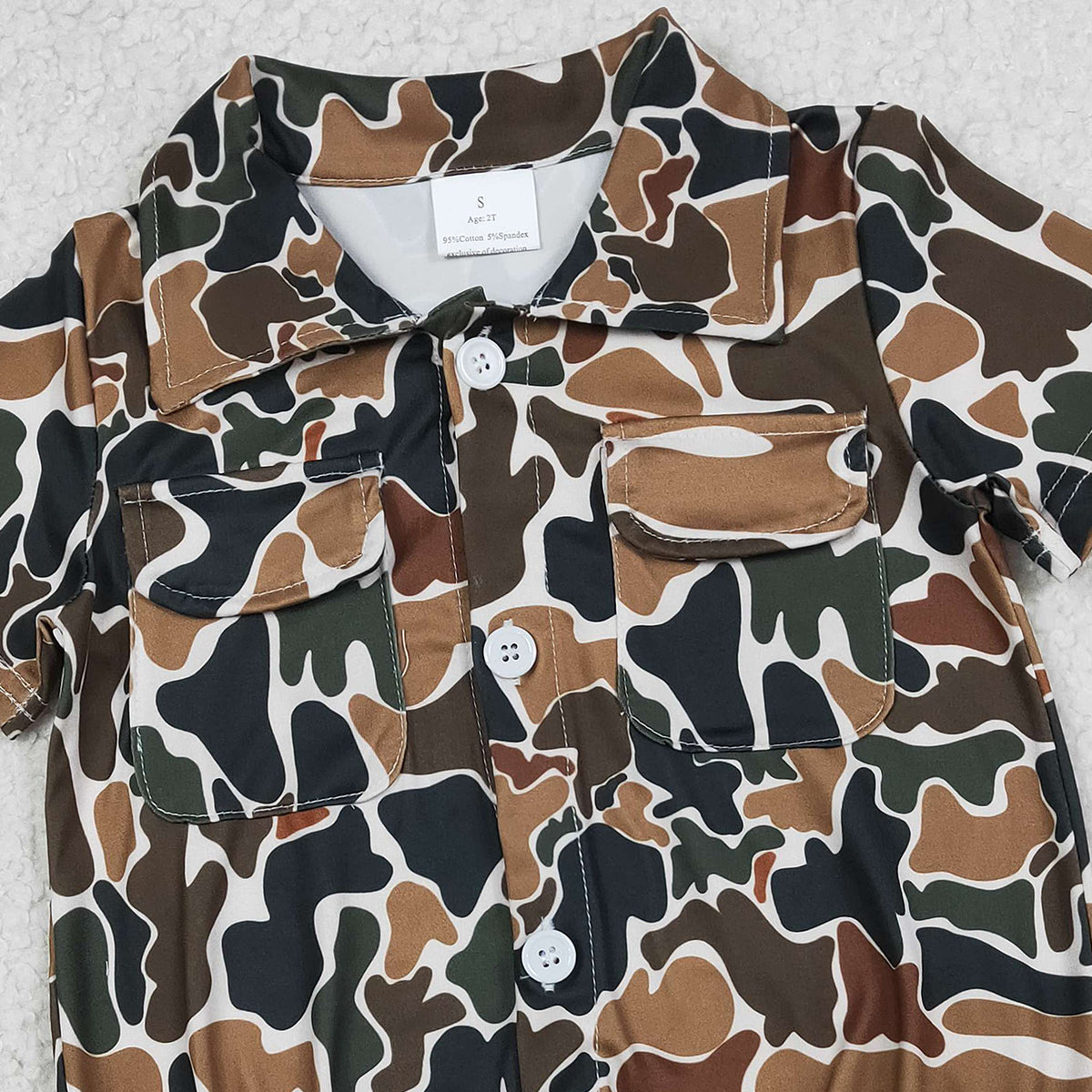 Baby Boys Southern Dark Brown Camouflage Rompers with Button Pockets Boy's Outfit