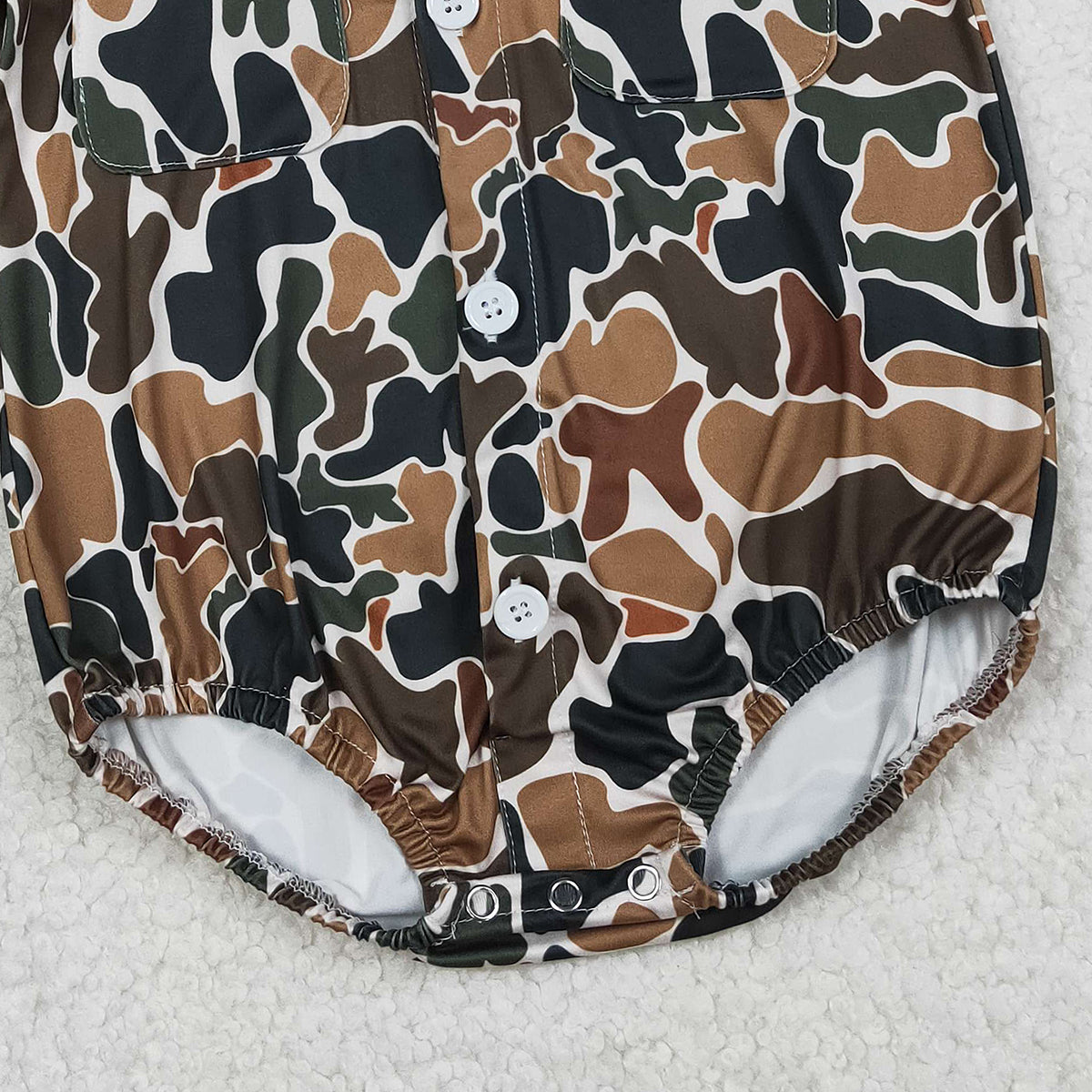 Baby Boys Southern Dark Brown Camouflage Rompers with Button Pockets Boy's Outfit