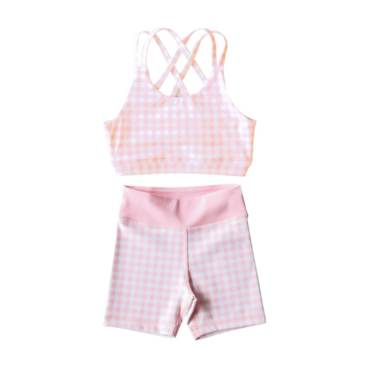 preorder S0372 Pink and white plaid swimsuit set