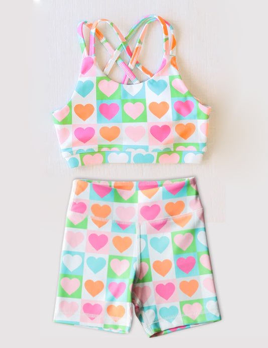 preorder S0373 Colorful love plaid swimsuit set