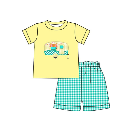 presale BSSO0859 Camper Yellow Short Sleeve Plaid Shorts Suit