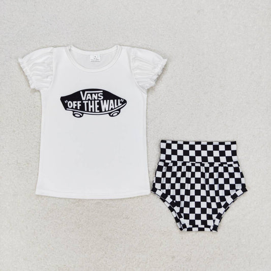 GBO0284 Skateboard short sleeve black and white plaid briefs set