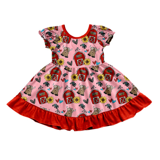 preorder GSD1025 Baby Girls Highland Cow Granary Short Sleeve Dress